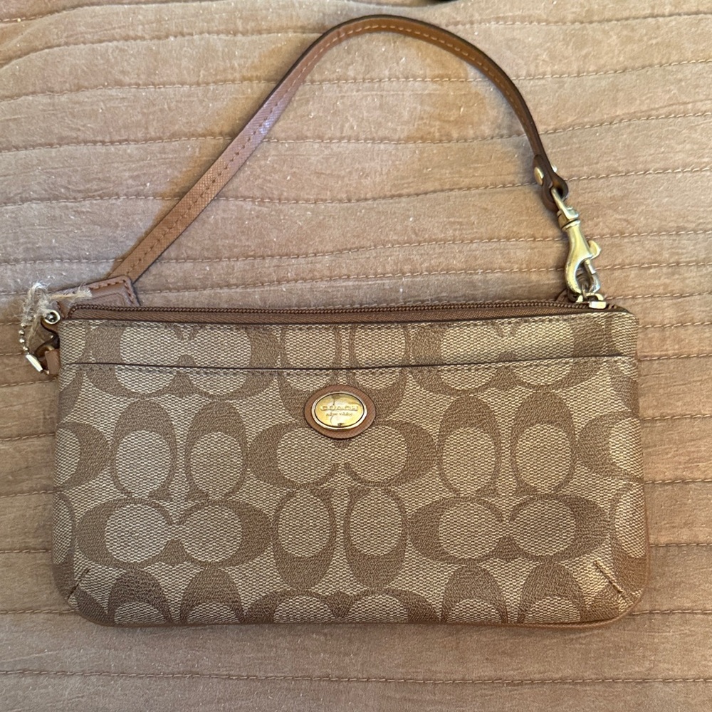 Coach Tan Signature Canvas Wristlet